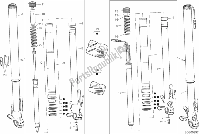 Todas as partes de Garfo Dianteiro do Ducati Multistrada 950 S SW USA 2020